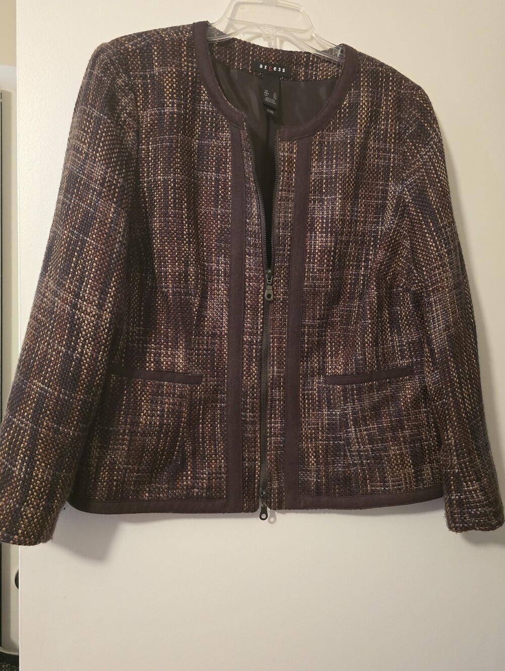 Axcess Brown Multi-Tone Full-Zip Collarless Tweed Jacket Size XL